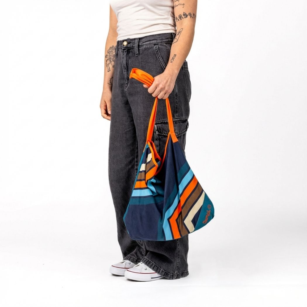 Tech Towel Tote - Midnight Retro Stripes - Image 5